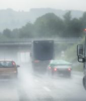 Hard rain on a german highway. Some motion blur and a selective focus .